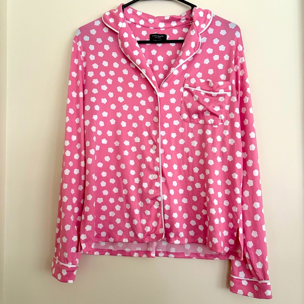 Kate Spade Pajama PJ Top Shirt Button Up Long Sleeve Pink Cloud Print Pocket Sm